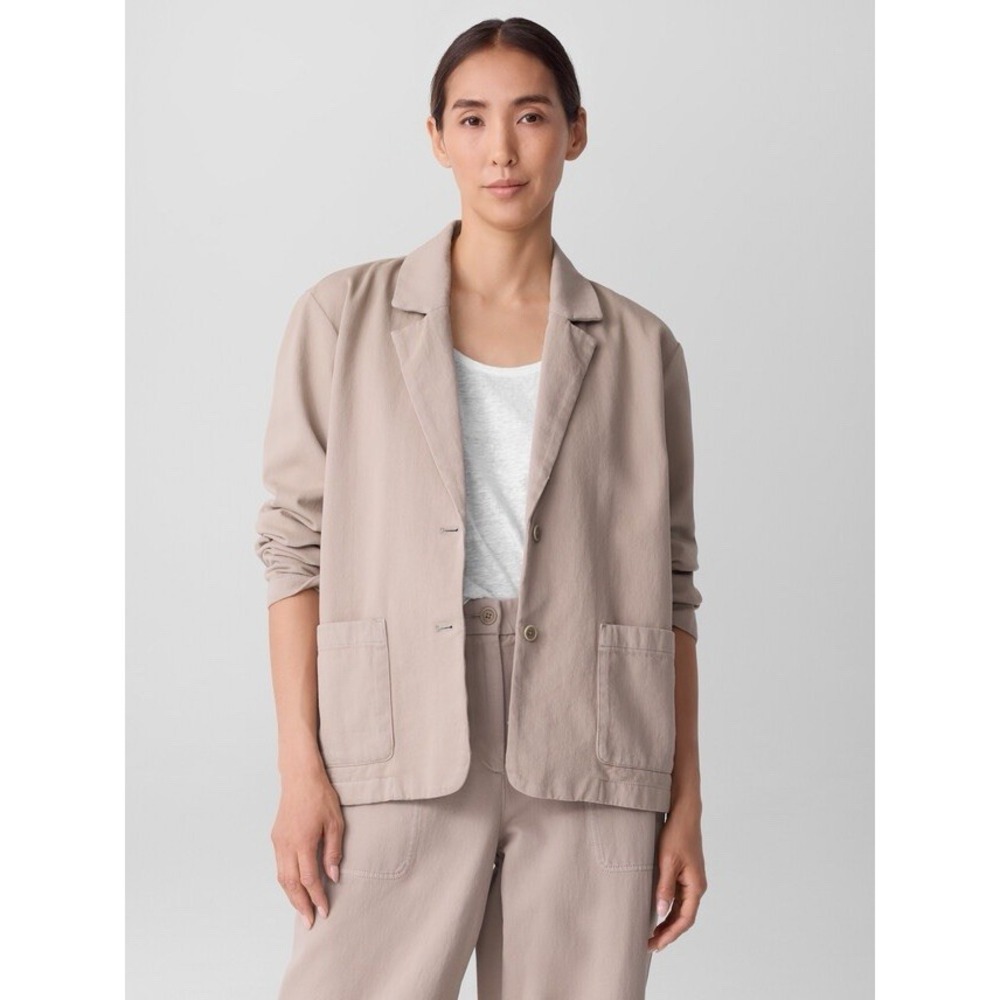 Eileen Fisher PM Garment Dyed Utility Organic Cotton Blazer Wheat Petite M